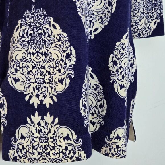 Lilly Pulitzer Merino Wool Sweater Size XS Blue White Pattern Damask Tunic - Picture 4 of 7